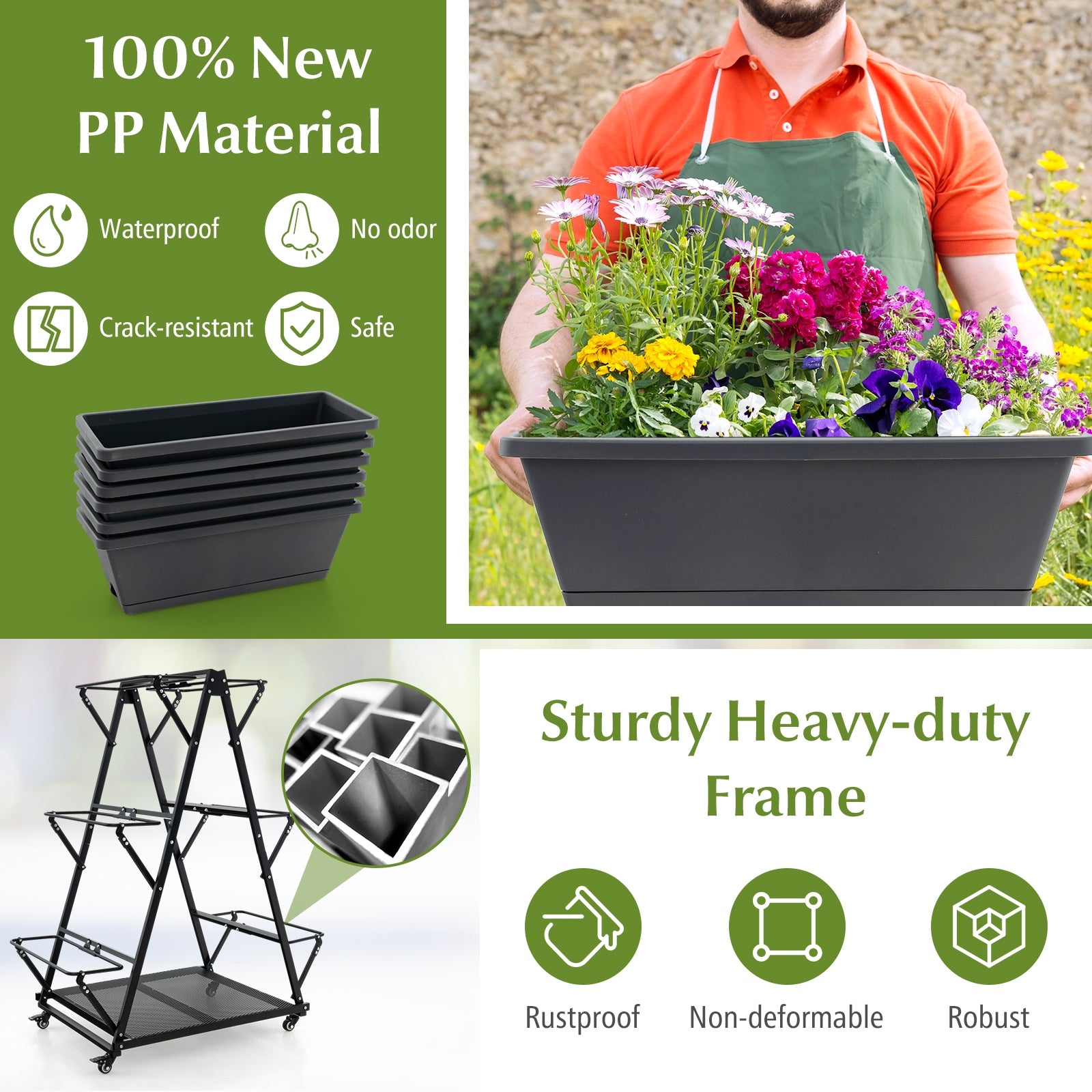 3-Tier Vertical Raised Garden Bed, 4 Wheels, 6 Container Boxes, Black Raised Garden Beds at Gallery Canada
