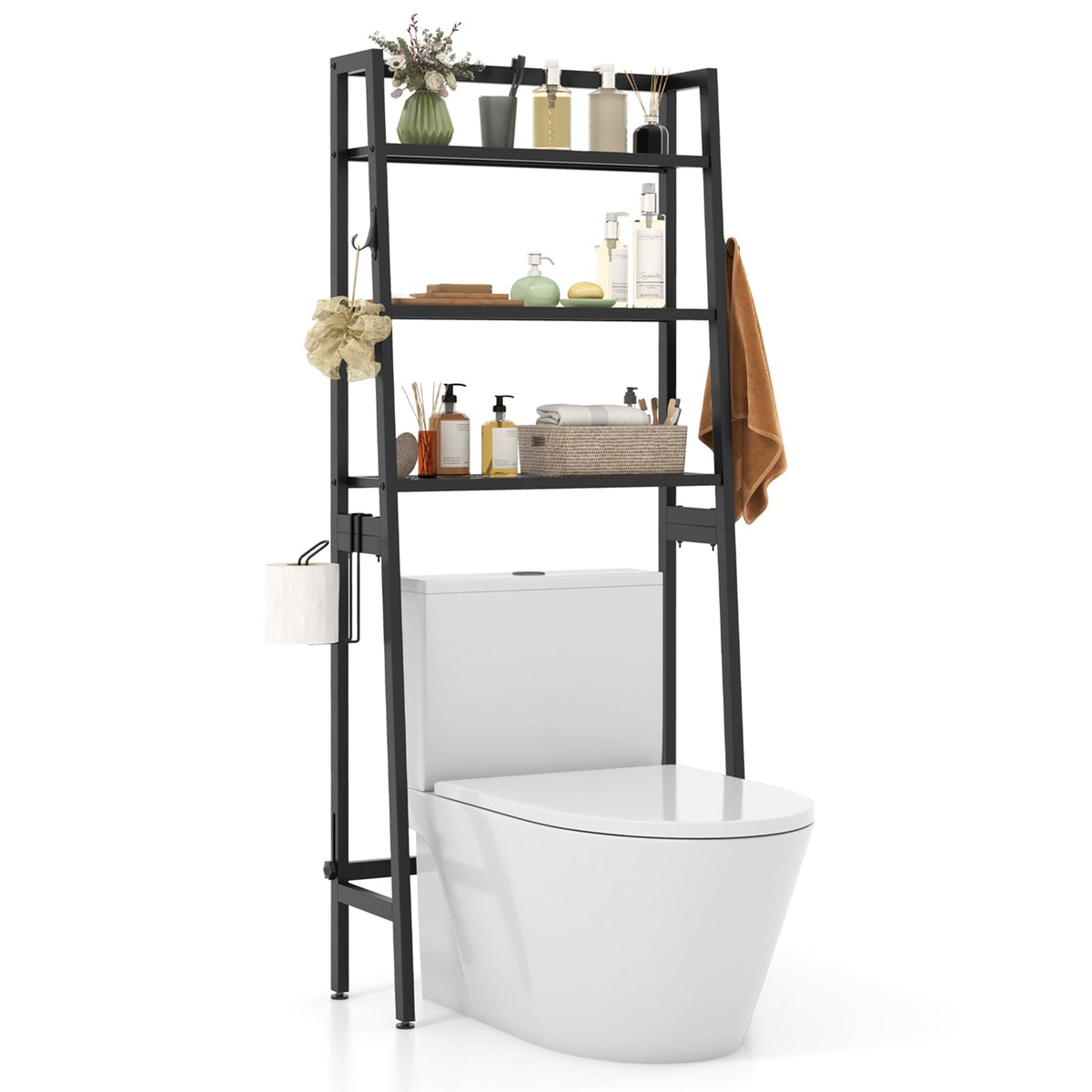 3-Tier Over The Toilet Storage Shelf, Adjustable Bottom Bar, Black Bathroom Etagere at Gallery Canada