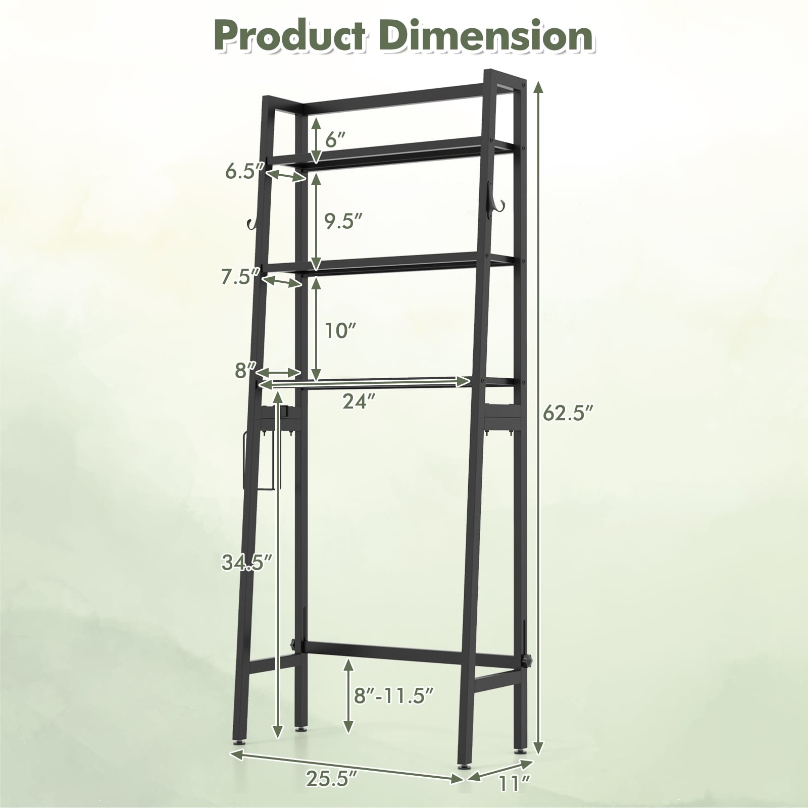 3-Tier Over The Toilet Storage Shelf, Adjustable Bottom Bar, Black Bathroom Etagere at Gallery Canada