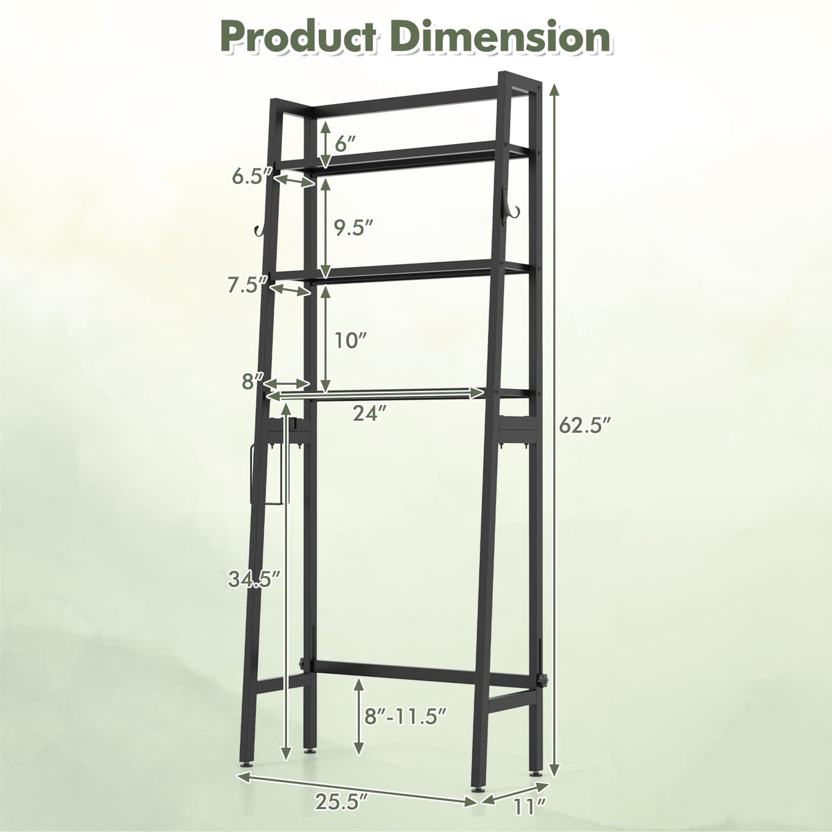 3-Tier Over The Toilet Storage Shelf, Adjustable Bottom Bar, Black Bathroom Etagere at Gallery Canada