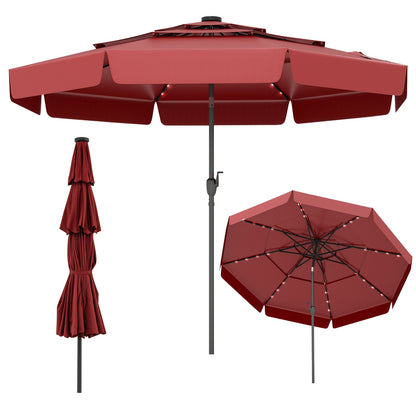 10 Feet Solar Patio Umbrella, 3-Tier Vented Top, Red Outdoor Umbrellas at Gallery Canada