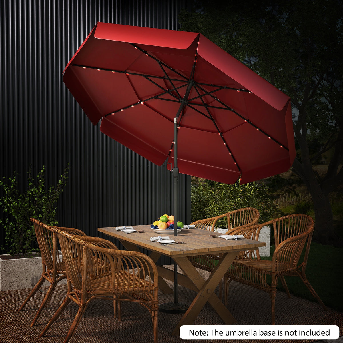 10 Feet Solar Patio Umbrella, 3-Tier Vented Top, Red Outdoor Umbrellas at Gallery Canada