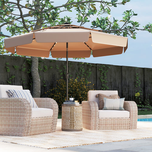 10 Feet Solar Patio Umbrella, 3-Tier Vented Top, Taupe