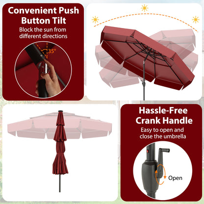 10 Feet Solar Patio Umbrella, 3-Tier Vented Top, Red Outdoor Umbrellas at Gallery Canada