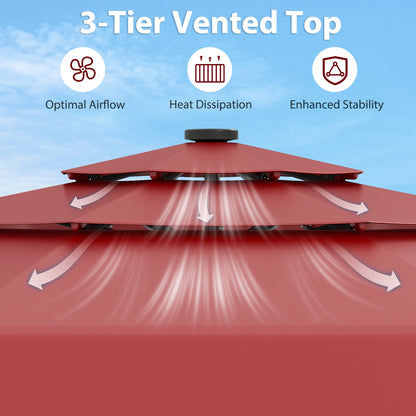 10 Feet Solar Patio Umbrella, 3-Tier Vented Top, Red Outdoor Umbrellas at Gallery Canada