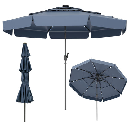 10 Feet Solar Patio Umbrella, 3-Tier Vented Top, Navy Outdoor Umbrellas Navy at Gallery Canada