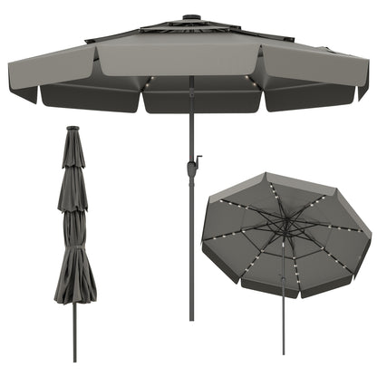 10 Feet Solar Patio Umbrella, 3-Tier Vented Top, Gray Outdoor Umbrellas at Gallery Canada