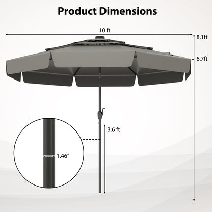 10 Feet Solar Patio Umbrella, 3-Tier Vented Top, Gray Outdoor Umbrellas at Gallery Canada