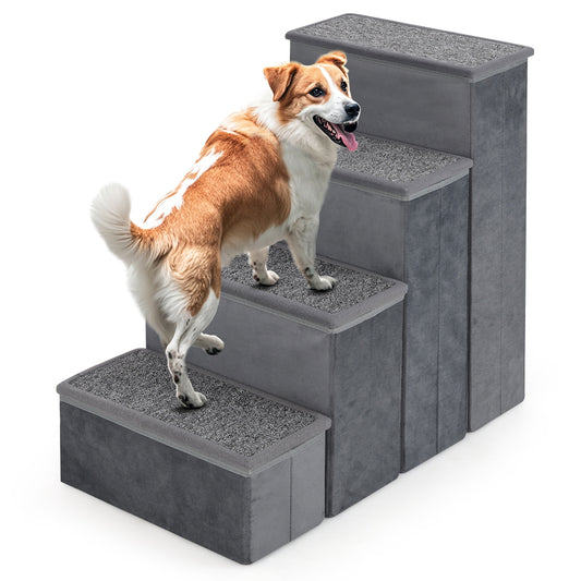 4-Step Dog Stairs, Non-Slip Foldable Ramp, Adjustable Steps, Gray Dog Supplies Gray at Gallery Canada
