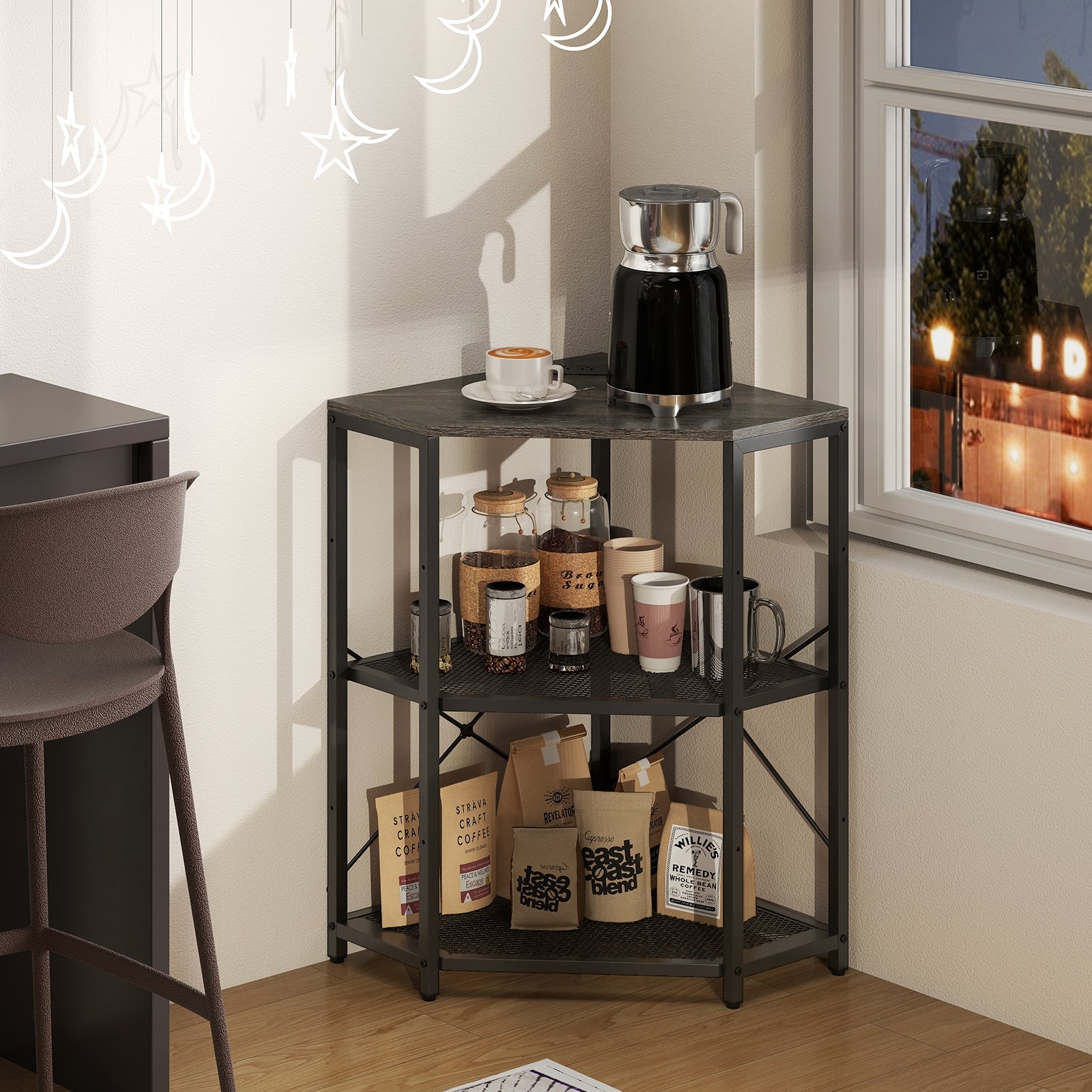 Corner Printer Stand, 3-Tier Storage Rack, Adjustable Shelf, Black Laptop Tables & Printer Stands at Gallery Canada