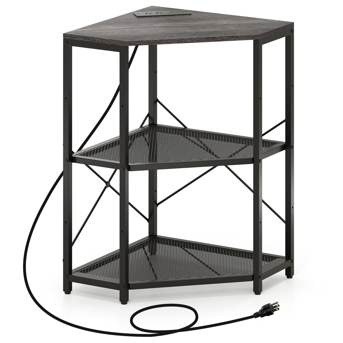 Corner Printer Stand, 3-Tier Storage Rack, Adjustable Shelf, Black Laptop Tables & Printer Stands at Gallery Canada