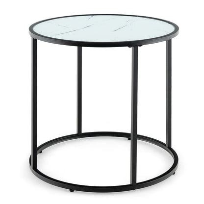 20 Inch Glass End Table, Metal Frame, Faux Marble Top, Black and White Coffee Tables at Gallery Canada