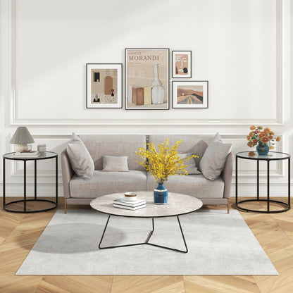 20 Inch Glass End Table, Metal Frame, Faux Marble Top, Black and White Coffee Tables at Gallery Canada