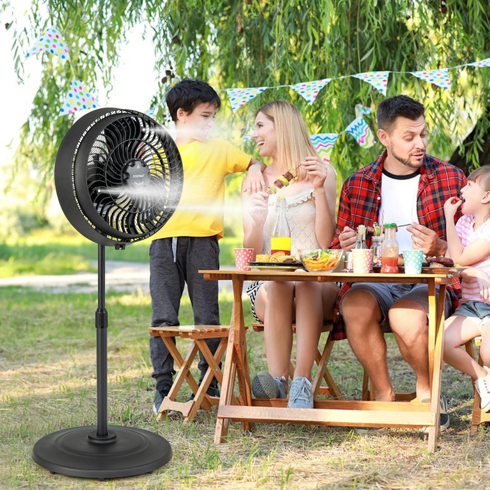 16 Inch Outdoor Misting Fan, Oscillating Pedestal, 3 Mist Levels, Black Fans at Gallery Canada