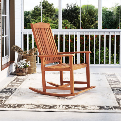Solid Wood High Back Rocking Chair, Slatted Seat, Natural Patio Rocking Chairs & Gliders at Gallery Canada