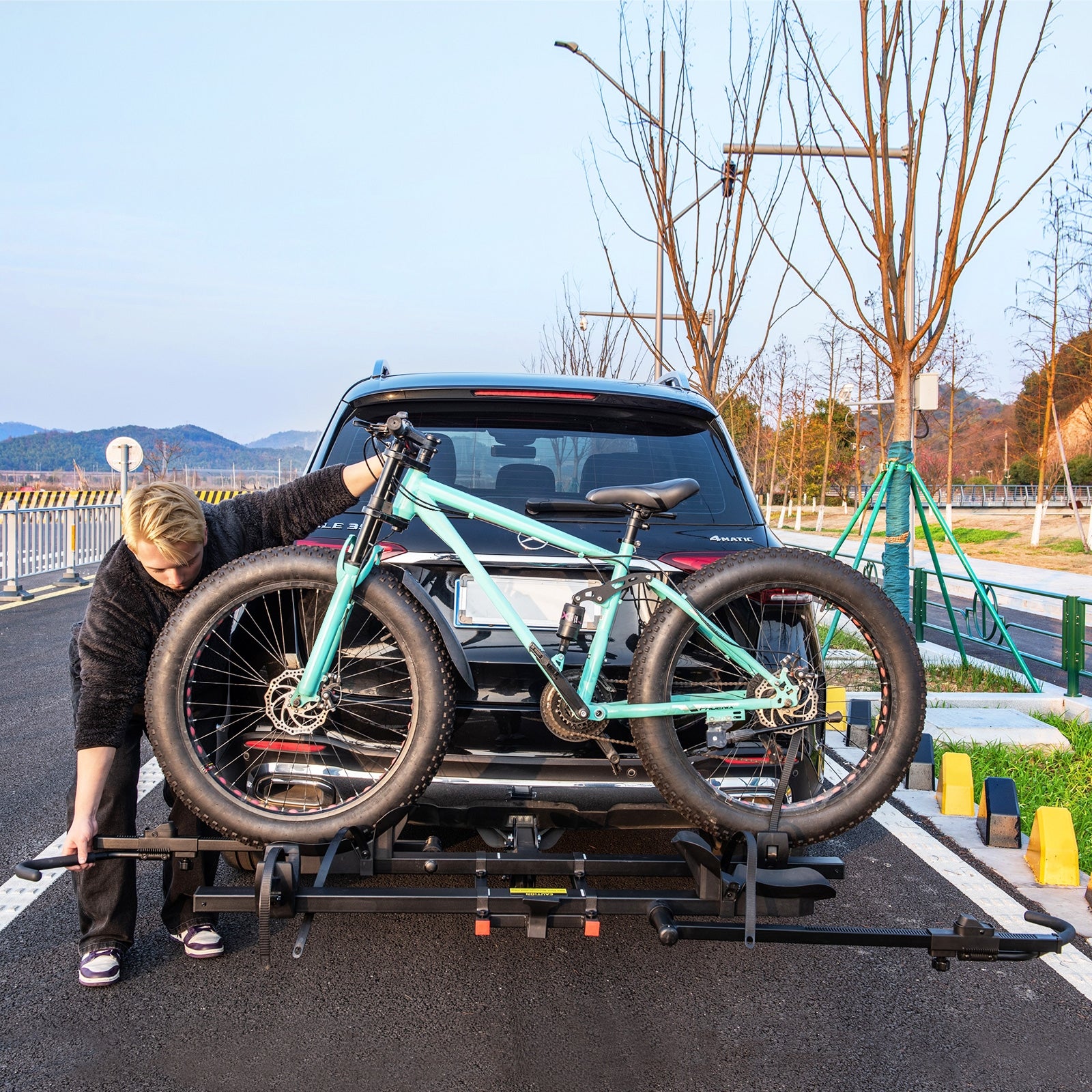 2 Inch Hitch Mount Bike Rack, 2-Bike Platform Carrier, Tilt-able Design, Black Garages at Gallery Canada