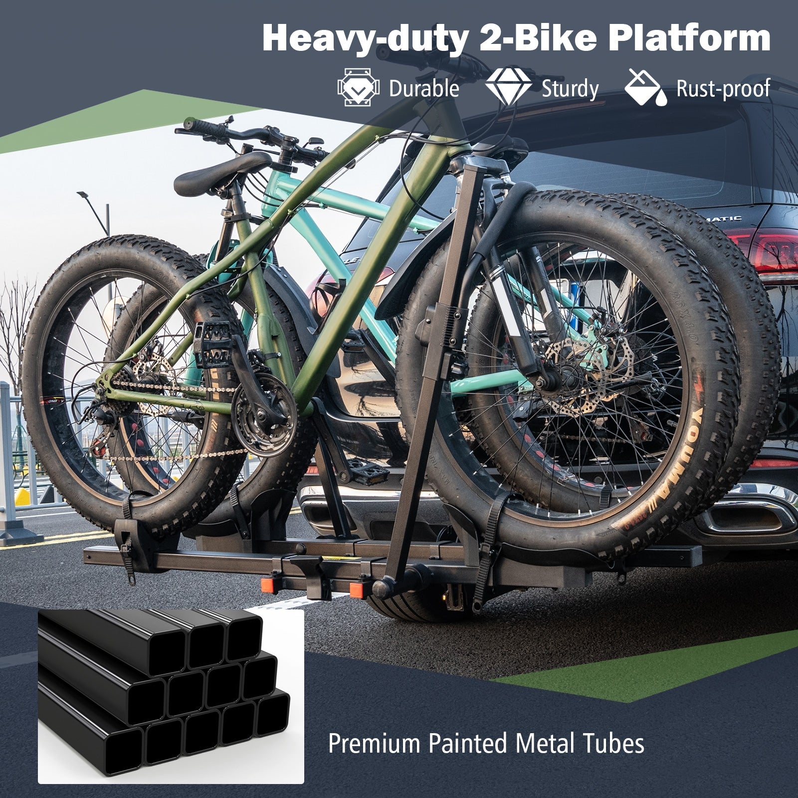 2 Inch Hitch Mount Bike Rack, 2-Bike Platform Carrier, Tilt-able Design, Black Garages at Gallery Canada