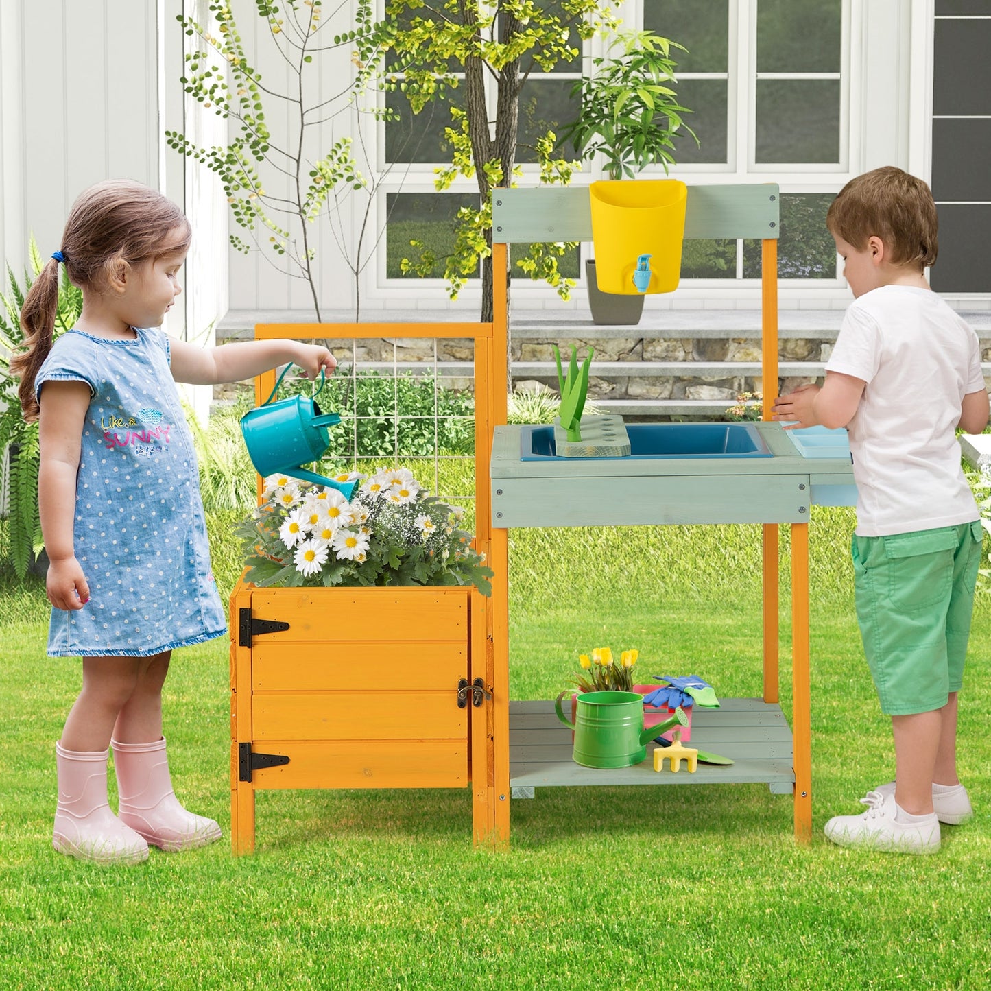 Kids Outdoor Potting Bench With See Through Window Play Kitchen Sets at Gallery Canada