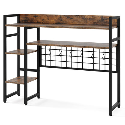 4-Tier Desk Shelf, Metal Grid Panel, 6 Hooks, Brown Bookcases at Gallery Canada