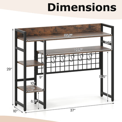 4-Tier Desk Shelf, Metal Grid Panel, 6 Hooks, Brown Bookcases at Gallery Canada