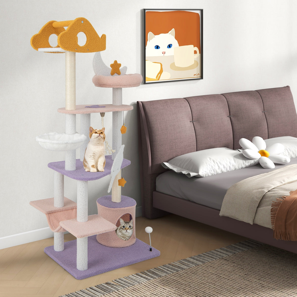 66 Inch Multi-Level Cat Tree Tower, Sisal Scratching Posts, Purple Cat Trees Condos & Scratchers at Gallery Canada