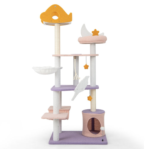66 Inch Multi-Level Cat Tree Tower, Sisal Scratching Posts, Purple