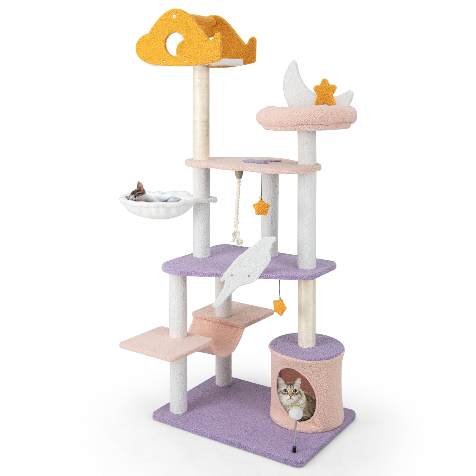 66 Inch Multi-Level Cat Tree Tower, Sisal Scratching Posts, Purple Cat Trees Condos & Scratchers at Gallery Canada