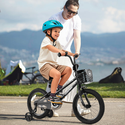 16 Inch Kids Bike With Basket, Training Wheels, Black