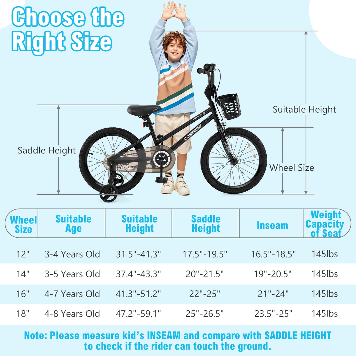 16 Inch Kids Bike With Basket, Training Wheels, Black Kids Bike at Gallery Canada