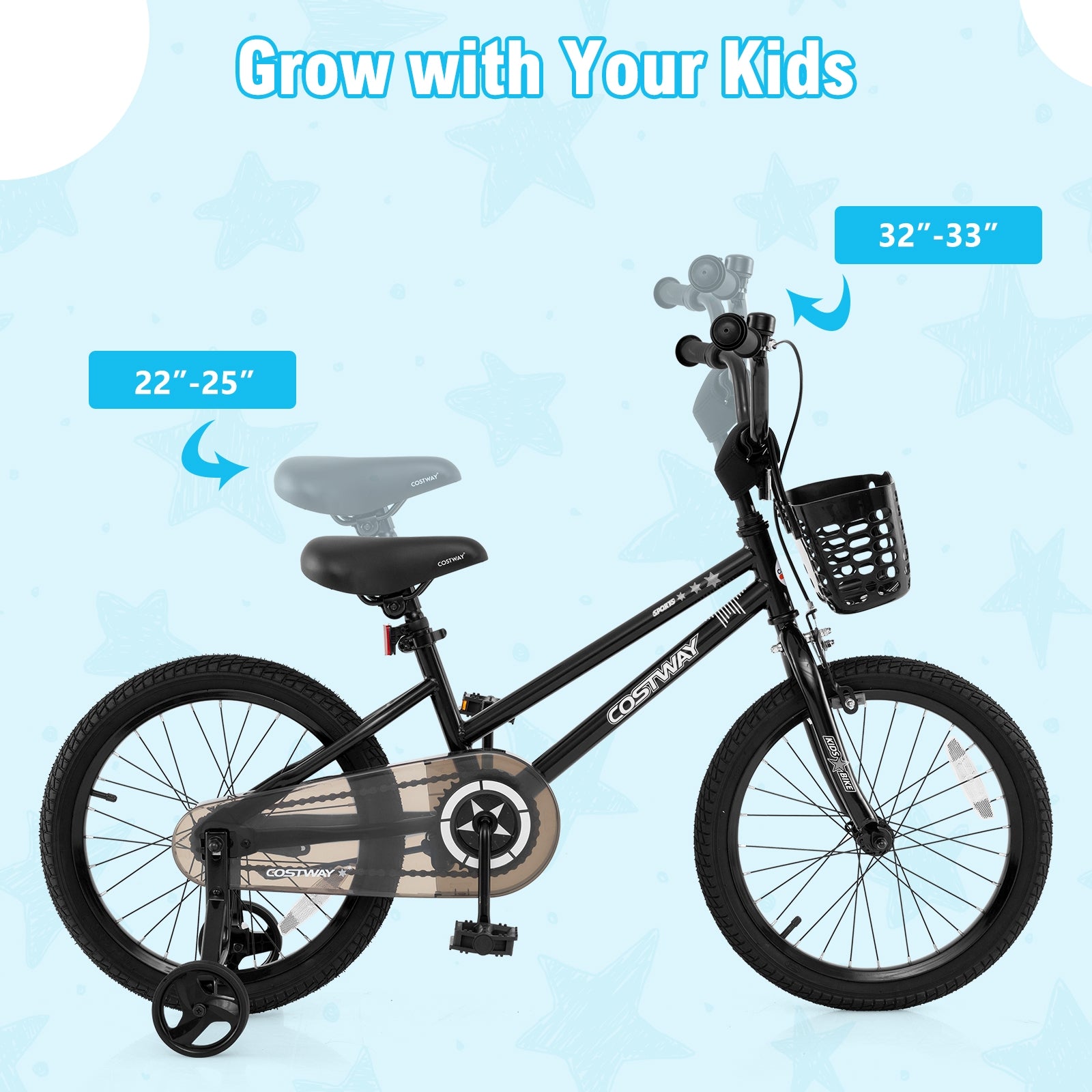 16 Inch Kids Bike With Basket, Training Wheels, Black Kids Bike at Gallery Canada