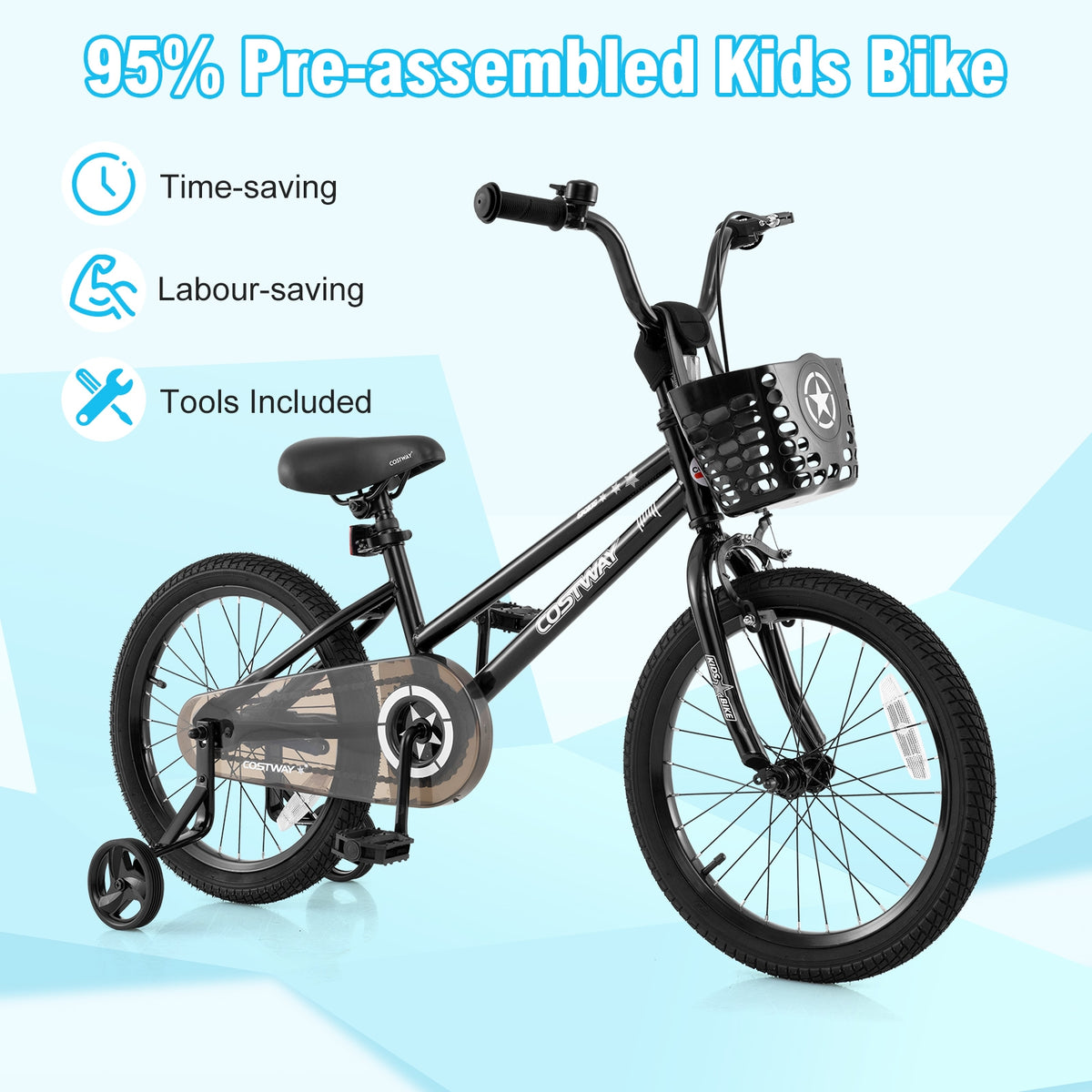 16 Inch Kids Bike With Basket, Training Wheels, Black Kids Bike at Gallery Canada