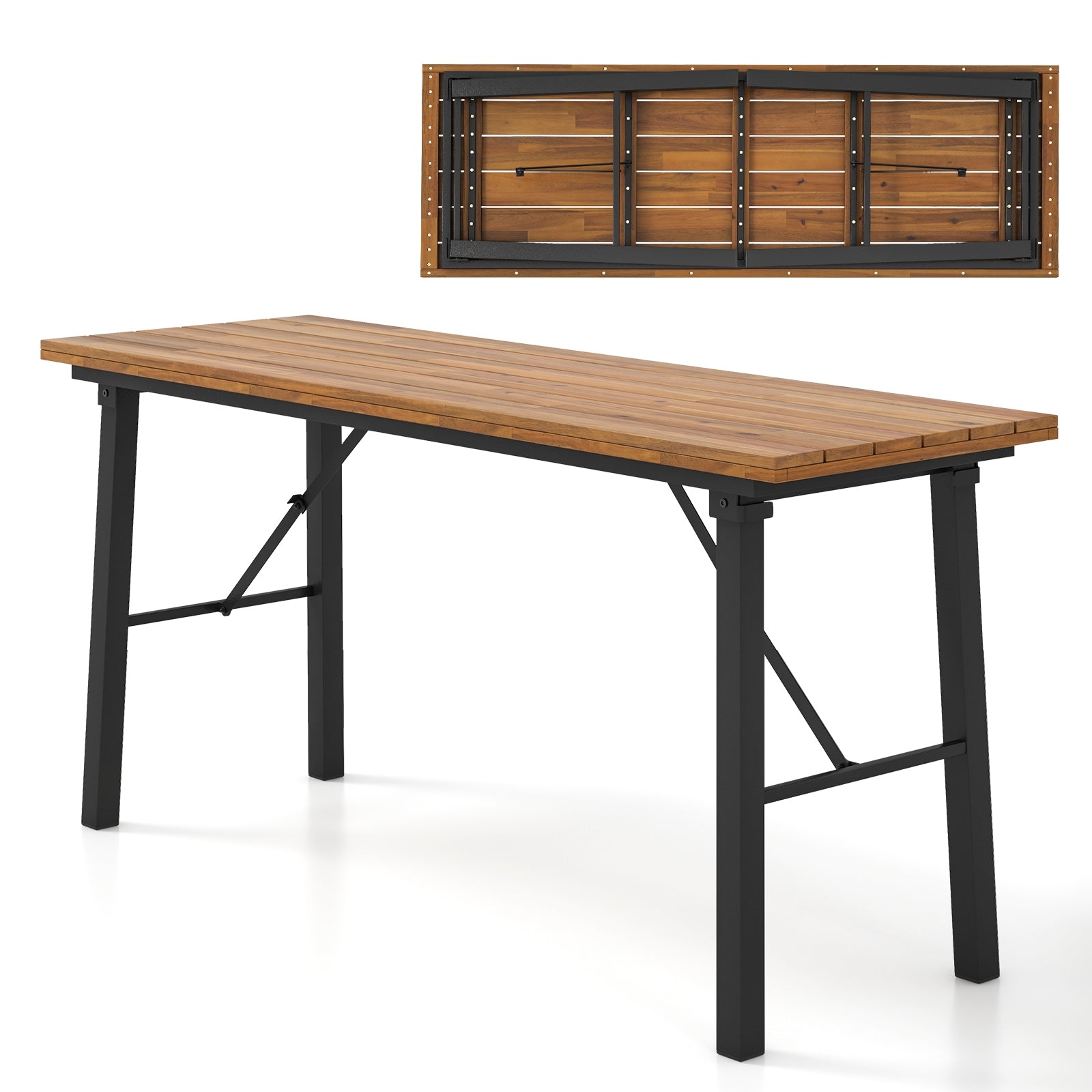 Folding Picnic Table, Acacia Wood Dining Table, Metal Frame, Indoor Outdoor Picnic Tables at Gallery Canada