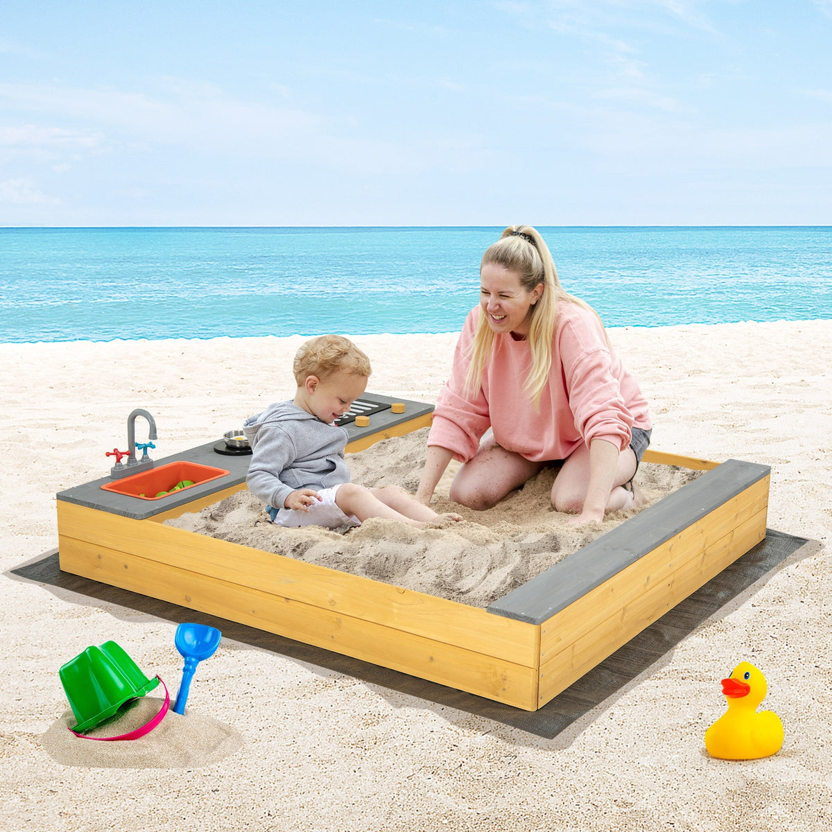 Wooden Sandbox With Kitchen Playset, 3-8 Years, Natural Sandboxes at Gallery Canada