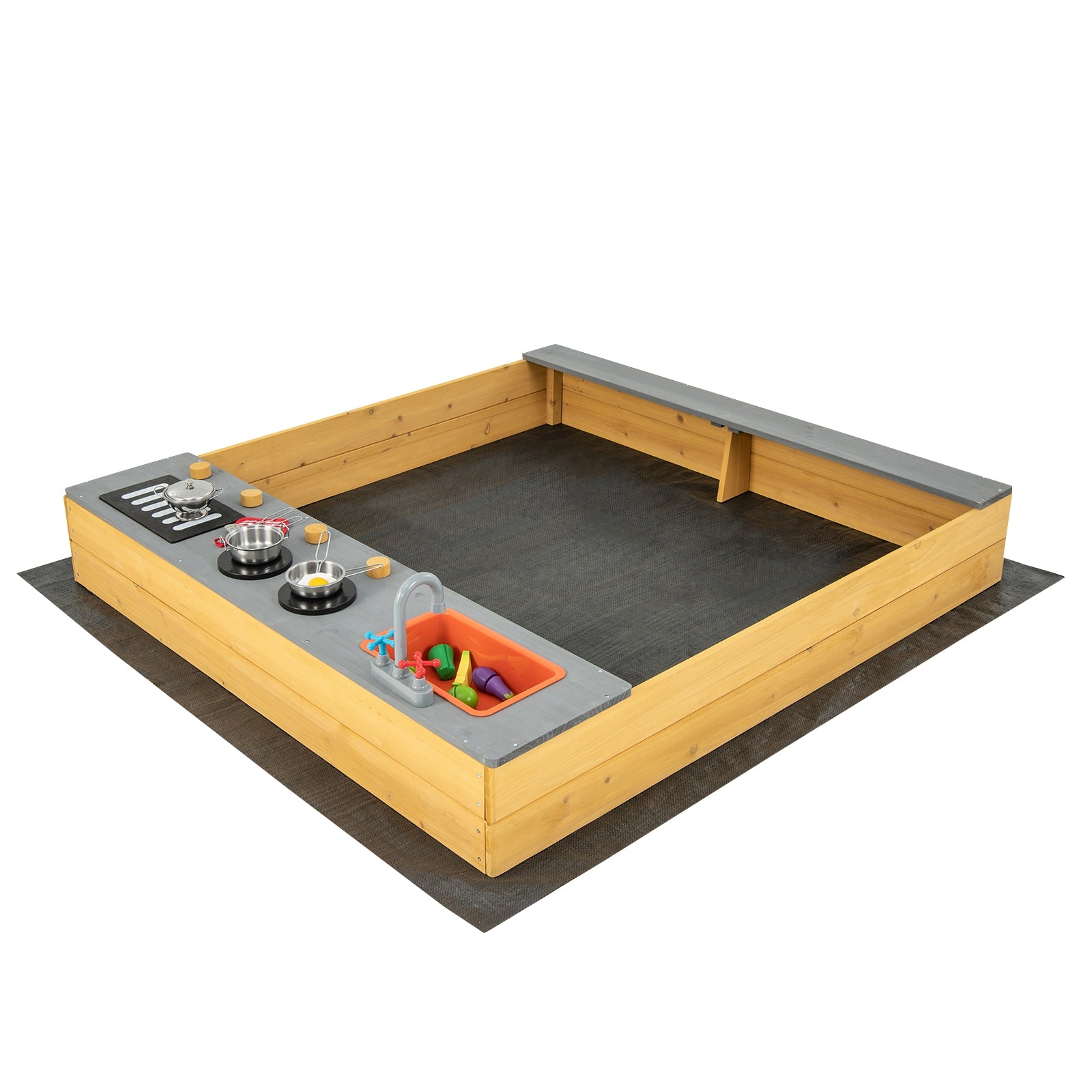 Wooden Sandbox With Kitchen Playset, 3-8 Years, Natural Sandboxes at Gallery Canada