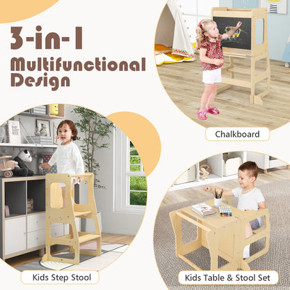 Foldable Kitchen Tower For Toddlers, 3-in-1 With Chalkboard, Natural Toddler & Kids Furniture at Gallery Canada