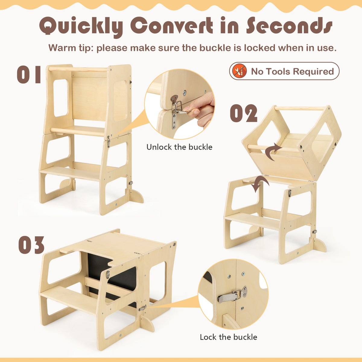Foldable Kitchen Tower For Toddlers, 3-in-1 With Chalkboard, Natural Toddler & Kids Furniture at Gallery Canada
