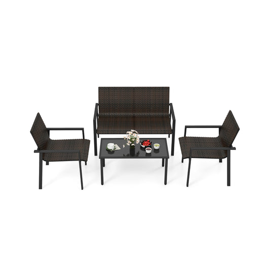 4-Piece Patio Furniture Set, Heavy Duty Galvanized Metal Frame, Brown Patio Dining Sets Brown at Gallery Canada