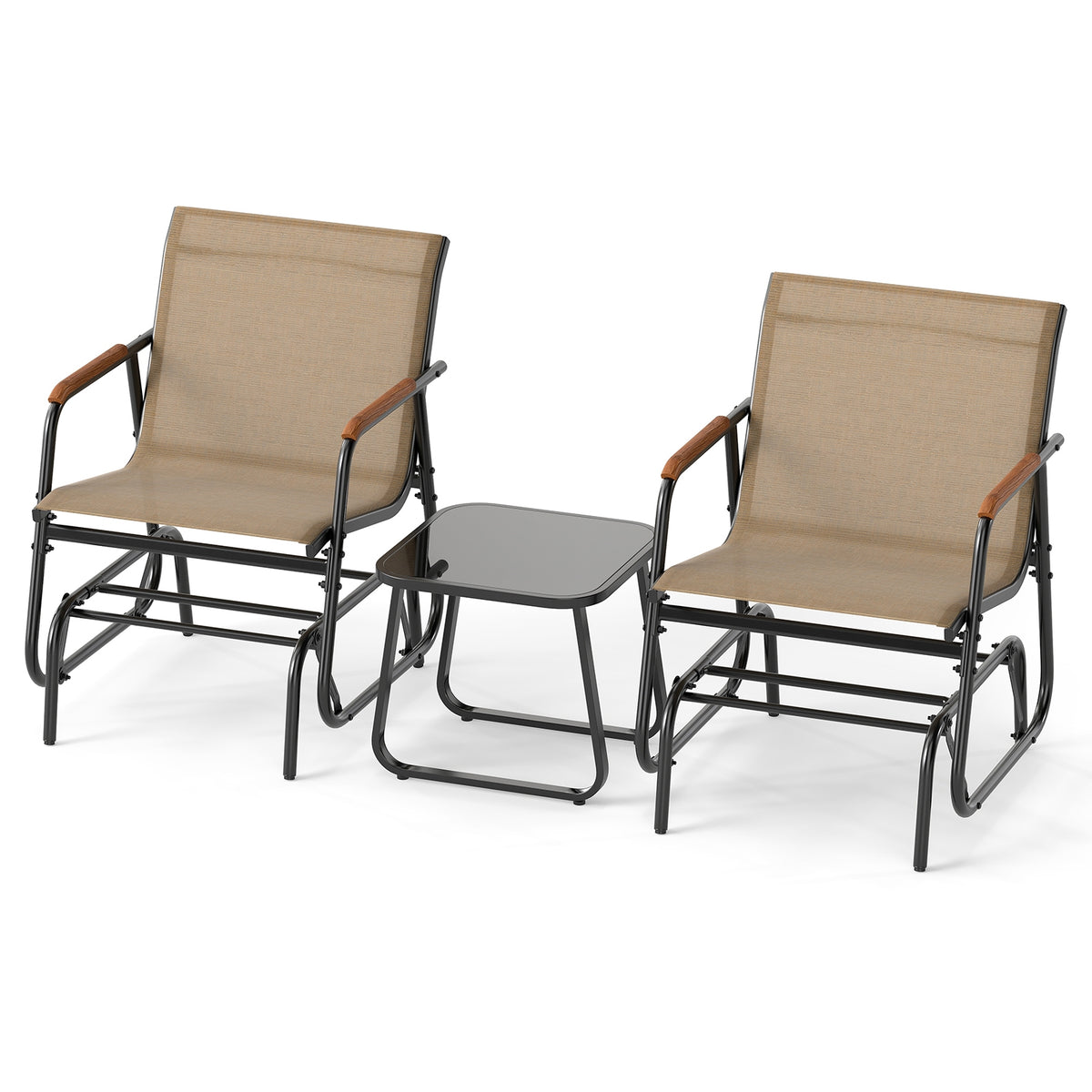 3-Piece Outdoor Glider Bistro Set, Tempered Glass Top, Metal Frame, Coffee Patio Conversation Sets at Gallery Canada