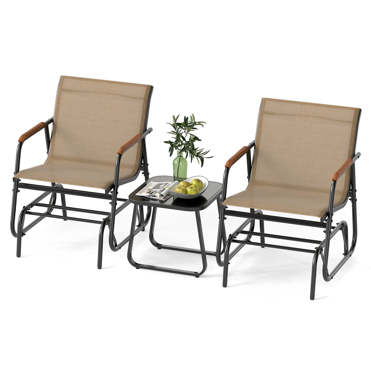 3-Piece Outdoor Glider Bistro Set, Tempered Glass Top, Metal Frame, Coffee Patio Conversation Sets at Gallery Canada