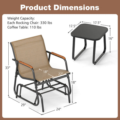 3-Piece Outdoor Glider Bistro Set, Tempered Glass Top, Metal Frame, Coffee Patio Conversation Sets at Gallery Canada