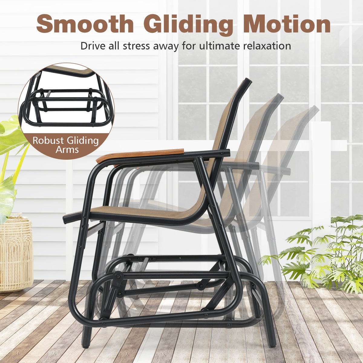 3-Piece Outdoor Glider Bistro Set, Tempered Glass Top, Metal Frame, Coffee Patio Conversation Sets at Gallery Canada