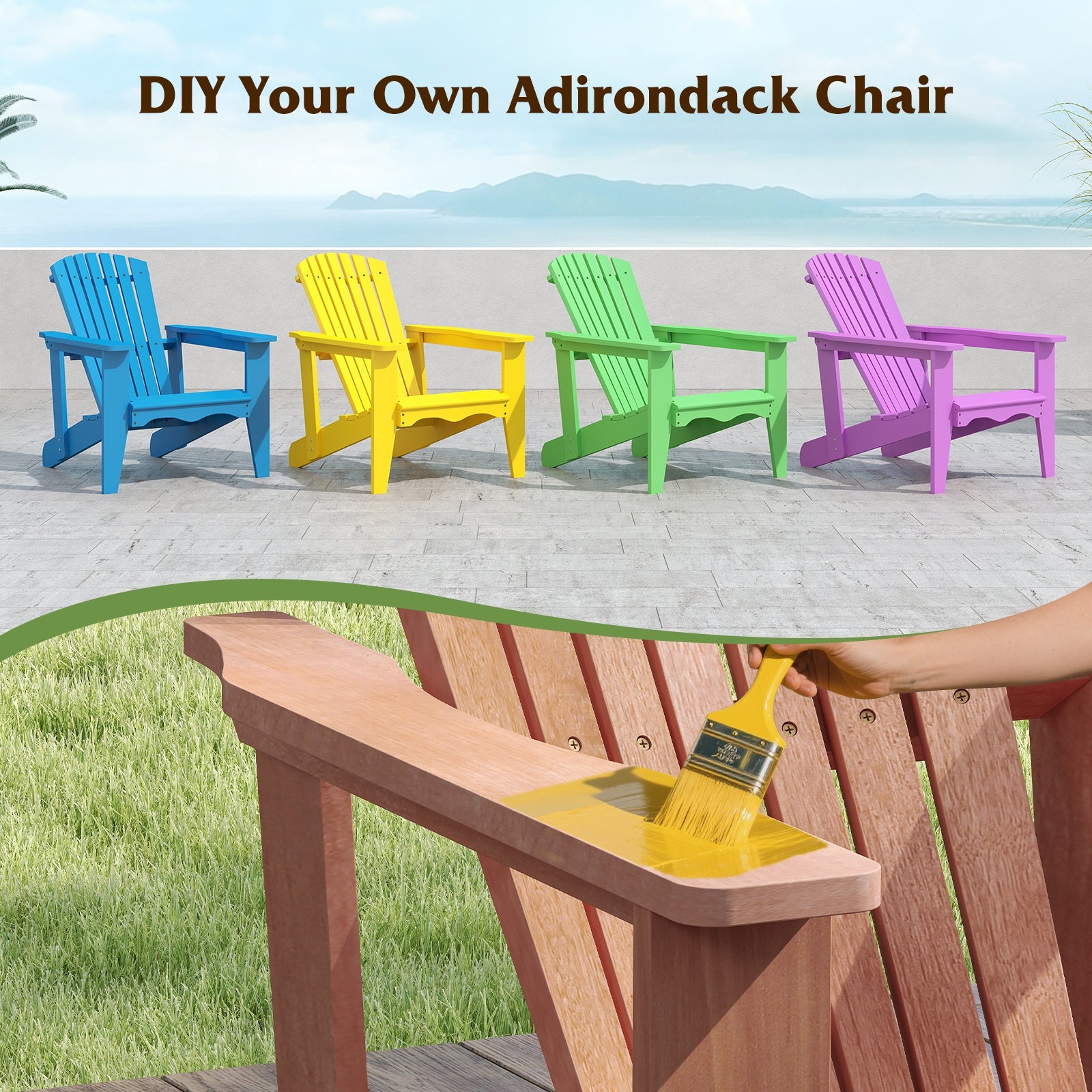 Solid Wood Adirondack Chair, High Backrest, Wide Armrests, Natural Adirondack Chairs at Gallery Canada