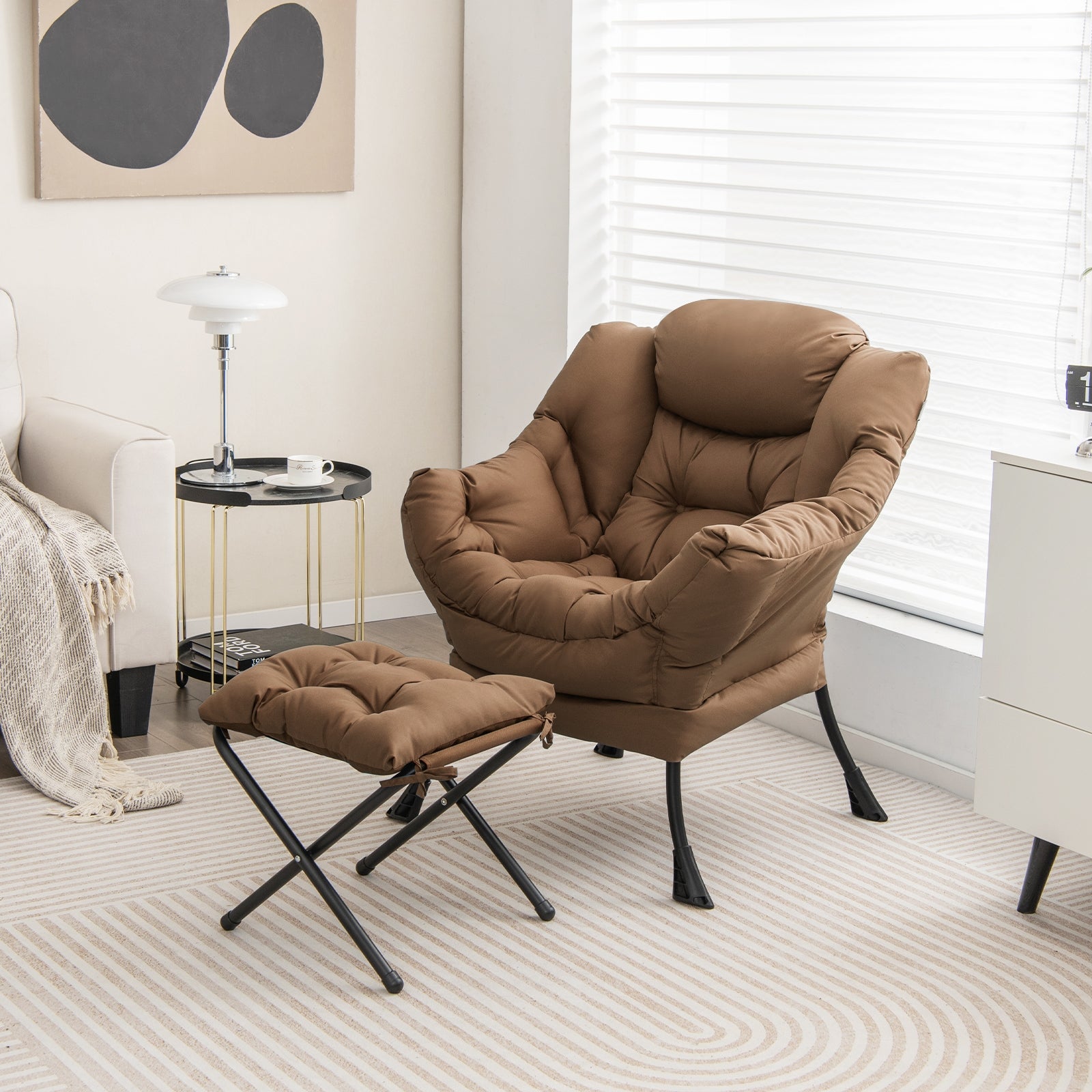 Modern Accent Sofa Chair, With Folding Footrest And Side Pocket, Brown Accent Chairs at Gallery Canada