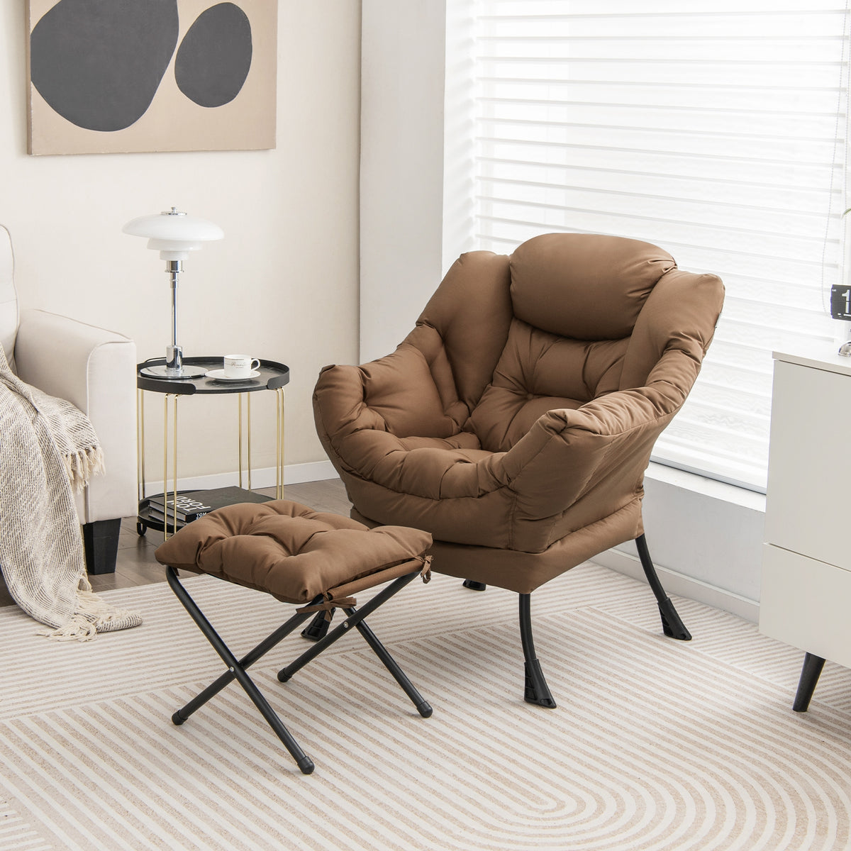 Modern Accent Sofa Chair, With Folding Footrest And Side Pocket, Brown Accent Chairs at Gallery Canada