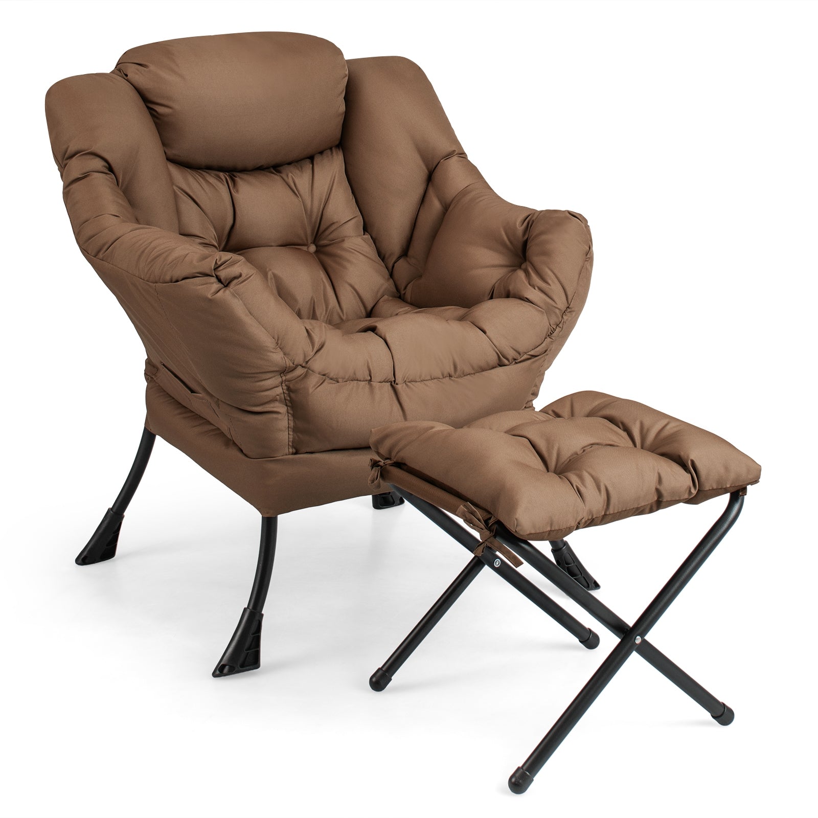 Modern Accent Sofa Chair, With Folding Footrest And Side Pocket, Brown Accent Chairs at Gallery Canada