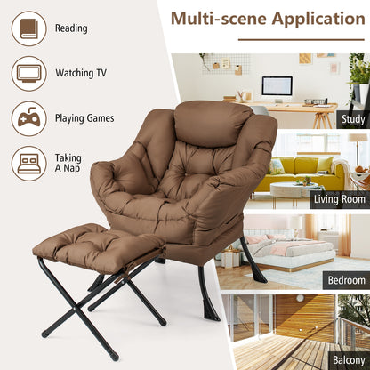 Modern Accent Sofa Chair, With Folding Footrest And Side Pocket, Brown Accent Chairs at Gallery Canada