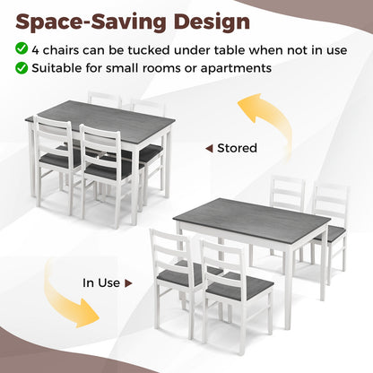 5-Piece Wooden Dining Set, Rectangular Table, 4 Chairs, Gray Dining Room Sets at Gallery Canada