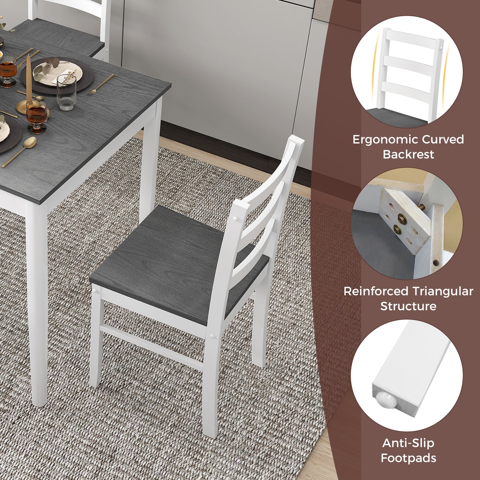 5-Piece Wooden Dining Set, Rectangular Table, 4 Chairs, Gray Dining Room Sets at Gallery Canada
