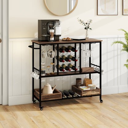 3-Tier Bar Cart On Wheels With Glass Racks, Brown Baker's Racks at Gallery Canada