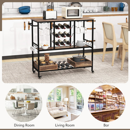 3-Tier Bar Cart On Wheels With Glass Racks, Brown Baker's Racks at Gallery Canada